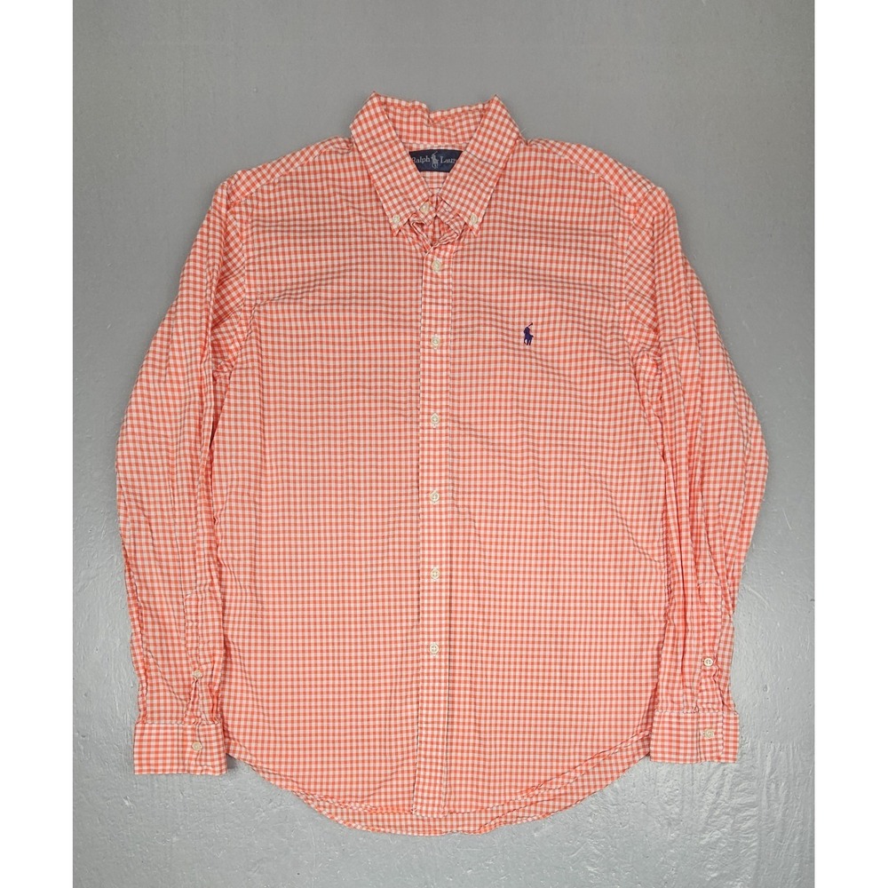 Vintage Ralph Lauren Button‎ Down Shirt Mens Large Orange Gingham Check LS